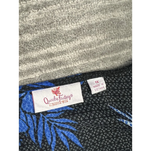 Quacker Factory Top Womens 1X Blue Floral Tropical Poncho Casual - Picture 9 of 11